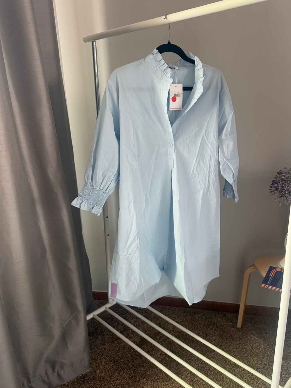 NWT Caryn Lawn Kimberly Dress Baby Blue Poplin Ruffle Collar One Size Preppy